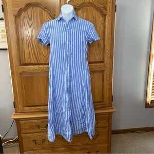 Polo Ralph Lauren Striped Linen Shirtdress in Lake Blue White Stripe Women’s 4
